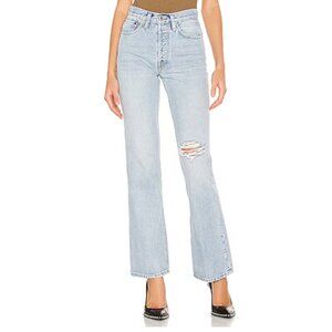 Re/Done Denim 70s Bootcut Distressed Button Fly Jeans Light Wash Blue‎ Size 24
